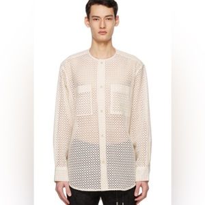 Men’s Andersson Bell Off-White Collarless
Embroidered Shirt Size Large